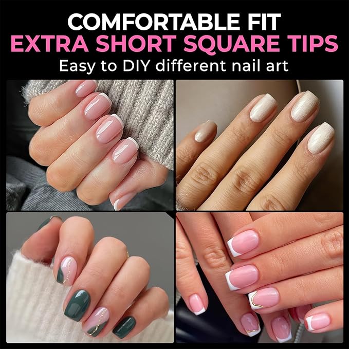 UNA GELLA Extra Short Square Nail Tips XS 216pcs Pre-shape Extra Short Square Press on Nails Gel Tips Full Cover Acrylic Nails False Nails For DIY Salon 12 Sizes