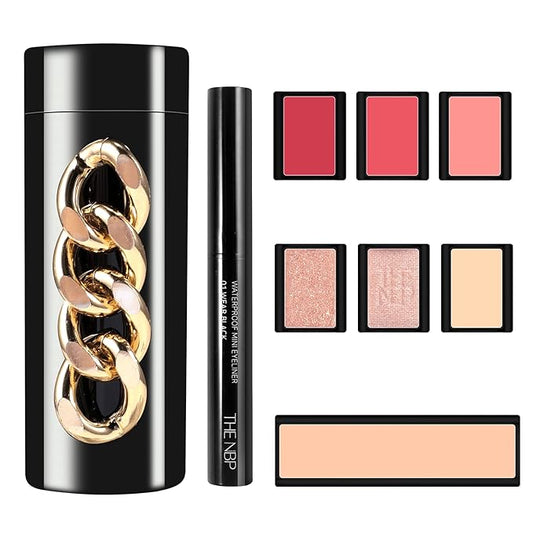 Portable Professional Makeup Kit,Mini Professional Makeup Kit Eyeshadow Palette Lip Gloss Concealer,Lipstick shape and size,7 Color