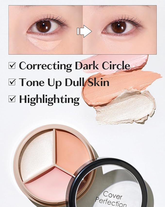 THESAEM Cover Perfection Triple Pot Concealer 05 Dark Up Beige - for Fair to Light Skin Tone - Dark Circle Corrector, Brightener, Shimmer Highlighter - Radiant Glow Skin for Flawless Finish