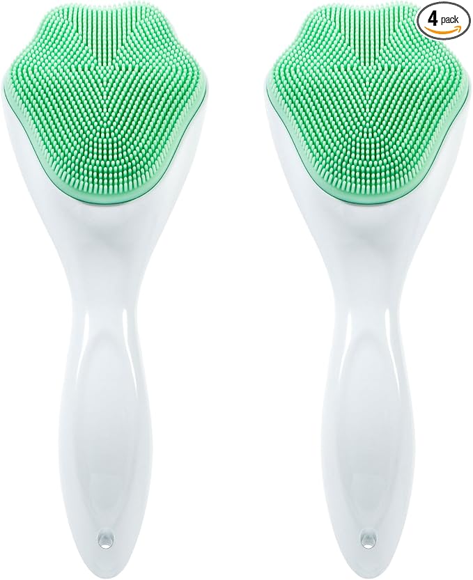 Silicone Face Scrubber Exfoliating Brush, 2 Pack Manual Handheld Facial Cleansing Brush Blackhead Scrubber, Soft Bristles Waterproof for Face Skincare,Green