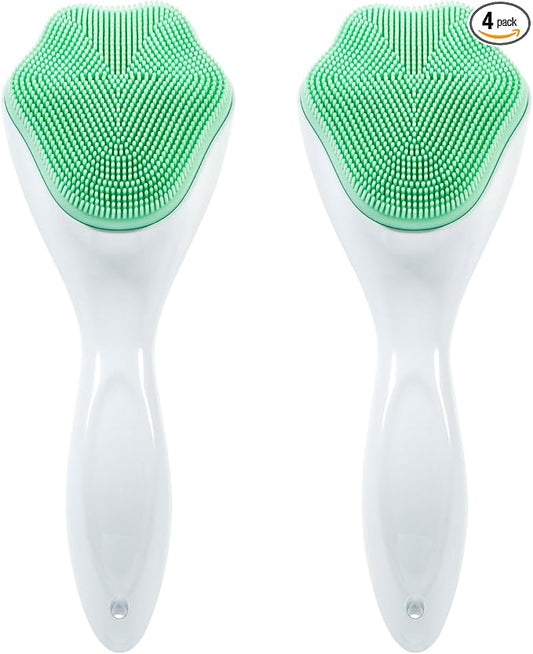 Silicone Face Scrubber Exfoliating Brush, 2 Pack Manual Handheld Facial Cleansing Brush Blackhead Scrubber, Soft Bristles Waterproof for Face Skincare,Green