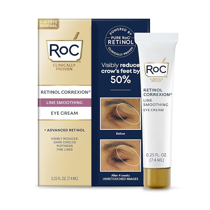 RoC Retinol Correxion Under Eye Cream for Dark Circles & Puffiness, Daily Wrinkle Cream, Anti Aging Line Smoothing Skin Care Treatment for Women and Men, 0.5 oz (Packaging May Vary)