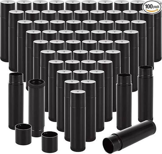 100 Pack Empty Lip Balm Tubes, Black
