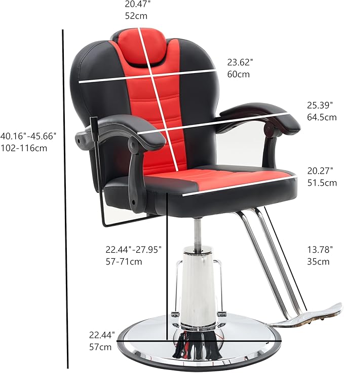 Hair Salon Chair, Styling Reclining Barber Chair,102°-140° Reclining Barber Chairs for Barbershop, Heavy Duty Hydraulic Pump 360° Swivel Salon Chair for Hair Stylist