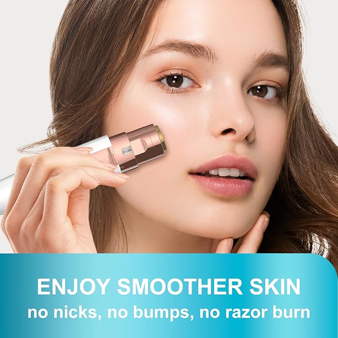 Eyebrow Trimmer, Facial Hair Removal for Women, 2 in 1 Rechargeable Eyebrow Razor & Painless Hair Remover Kit, Hair Removal Device for Eyebrows, Peach Fuzz, Lips, Arms, Legs with Light (Rose Gold）