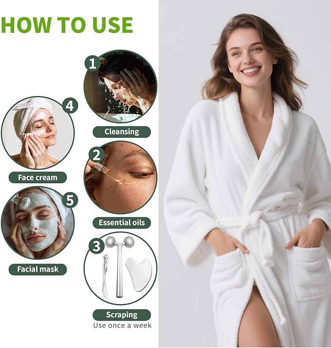 Annarose Face Roller Massager Skin & Gua Sha Facial Tools Stainless Steel, Facial Massage Skin Carefor Face Neck Body, Reduce Puffiness Remove Wrinkles, Valentines Gift for Women