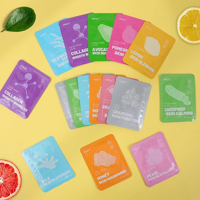 120 Pack Collagen Essence Sheet Face Masks Skincare, Moisturizing & Hydrating Face Mask for Skin Care, Bulk Face Masks for All Skin Types, Spa Party Gifts for Women (12 Types x 10 Pcs)