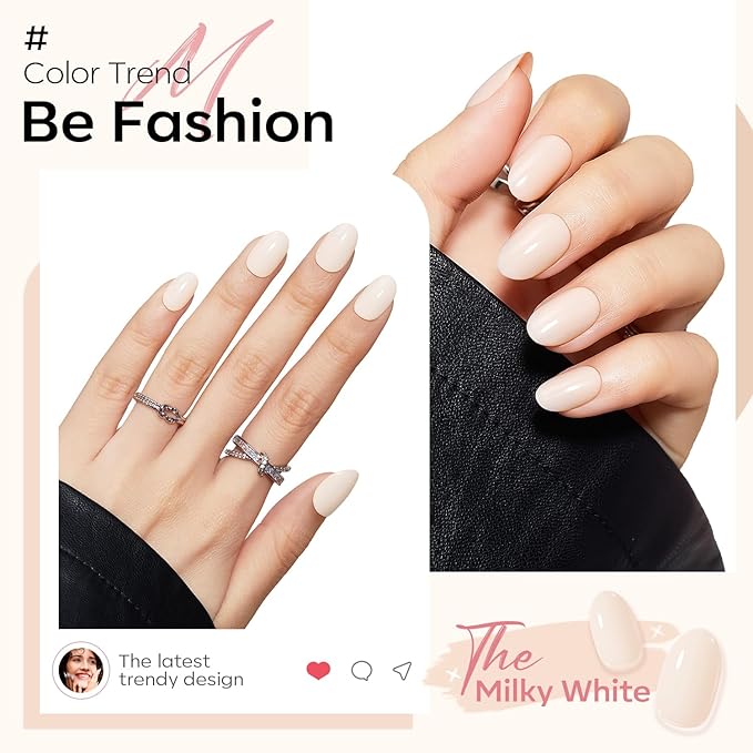 modelones Short Press on Nails, Oval Fake Nails Kit Press Ons with Nail Glue, Adhesive Tabs, Nail File, Prep Pad, Manicure Stick, 32Pcs 16 Sizes, White, Christmas