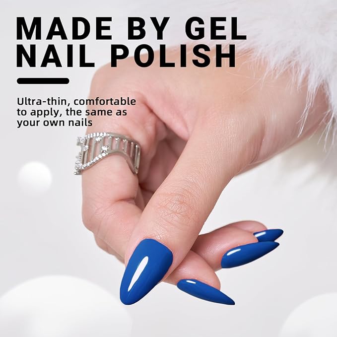 Blue Green Almond Press On Nails Medium, WOOYAS Glossy False Nails Press-ons, Natural Fit Glue On Nails Medium Length, UV Cover Gel Stick On Nails for Women