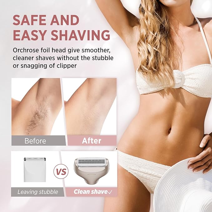 Electric Razor for Women Body: Electric Shaver Rechargeable for Face - Painless Hair Trimming for Bikini Legs Underarms - OC-A12