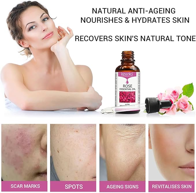 Rose Essential Oil, Face Rose Oil, Moisturizer Rose Oil, Anti Ageing & Anti Wrinkle Serum, Rose Oil for Face, Skin Care, 1 FL.OZ (30ml)