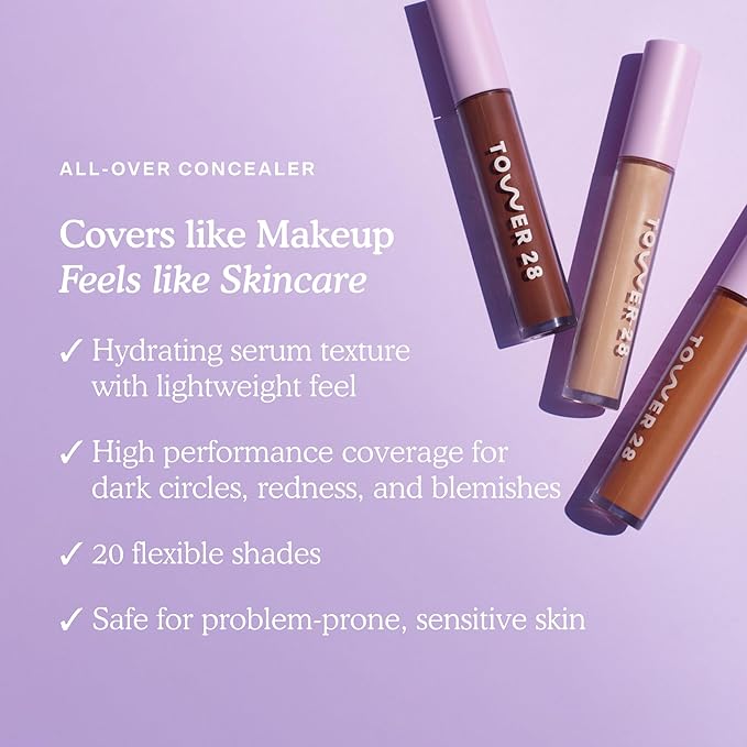 Tower 28 Beauty Swipe Serum Concealer - Hydrating Buildable Medium-Coverage Concealer with Skincare Benefits for Sensitive Skin - Shade 13 PLAYA, Tan with Warm Undertones, 0.22 Fl Oz