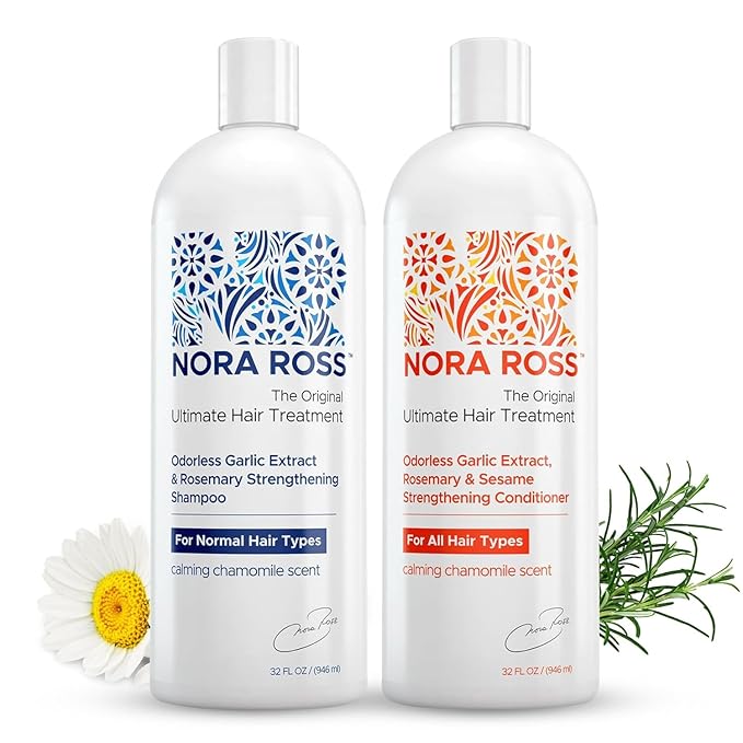 Nora Ross Garlic Extract & Rosemary Strengthening Shampoo and Conditioner Set – Natural Shampoo and Hair Conditioner for Normal to Dry, Brittle Hair – All Natural Scalp Cleanser Formula – 32 oz each