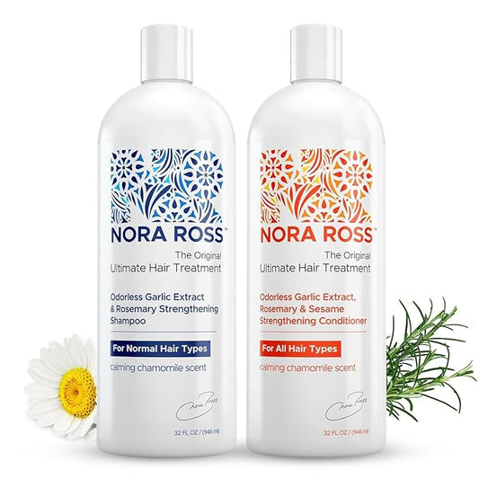 Nora Ross Garlic Extract & Rosemary Strengthening Shampoo and Conditioner Set – Natural Shampoo and Hair Conditioner for Normal to Dry, Brittle Hair – All Natural Scalp Cleanser Formula – 32 oz each