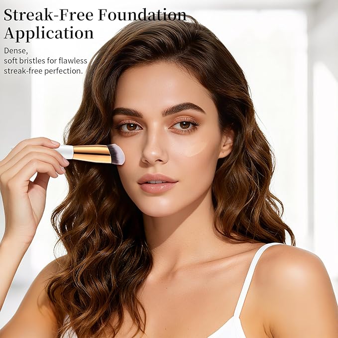 docolor Concealer Brush and Foundation Brush for Liquid Makeup, 2PCS Angled Kabuki Blending Makeup Brush Perfect for Liquid Cream Powder Blending,Stippling,Highlighter and Nose Contour