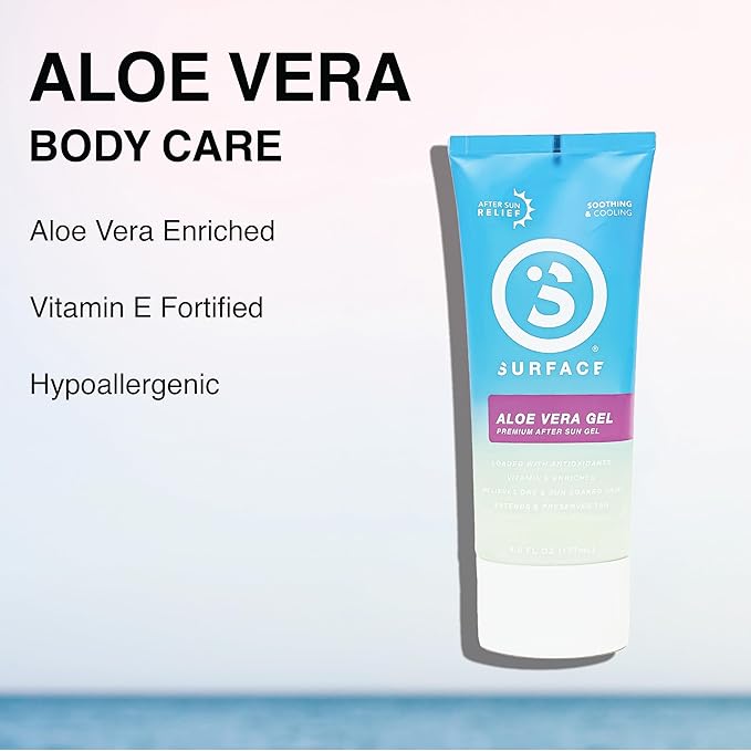 Surface Aloe Vera Gel, Sunburn Relief and After Sun Care, Cooling Hydrating Gel for Face and Body, Non-Greasy Fast-Absorbing Moisturizer for Post Sun Exposure, After Run or Outdoor Recovery