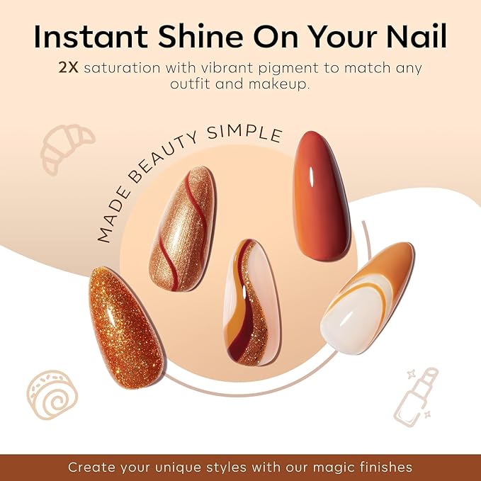 modelones Gel Nail Polish Set, 6 Colors 2025 Fall Winter Thanksgiving Nude Brown Gel Polish Glitter Pearl Cinnamon Tawny Orange Cherry Mocha Nail Polish All Skin Tones Soak OFF LED Nail Art DIY Gift
