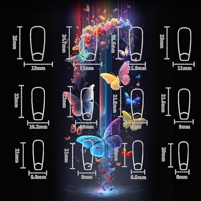 24Pcs Black Butterfly Press on Nails Glossy White Flower Medium Coffin False Nail Gradient Acrylic Full Cover Fake Nails French Gel Glue on Fingernails Ombre Stick on Nail for Holiday Manicure Art