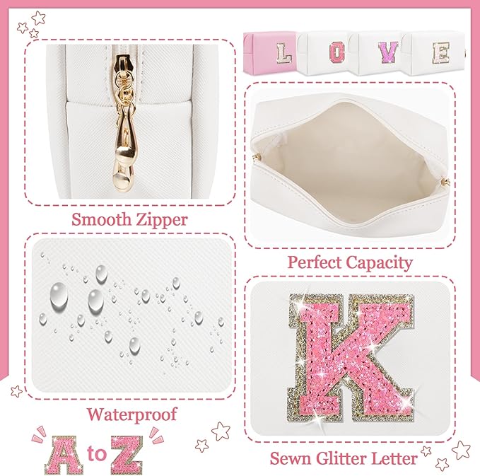 Initial letter patch makeup bag,