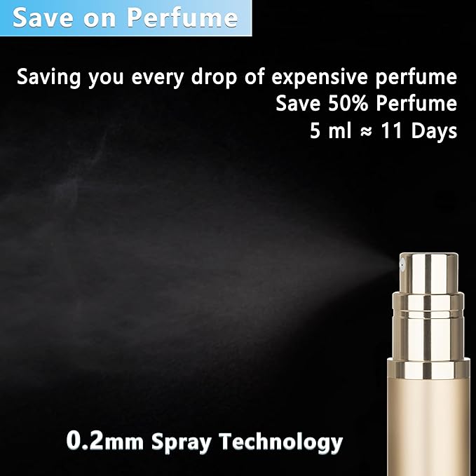 Refillable Perfume Atomizer Travel Bottle 5ml Leakproof Luxury Travel Perfume Refillable Bottle, Portable Fragrance Atomiser (Gold)