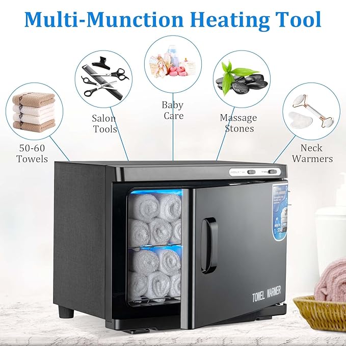 Hot Towel Warmer Cabinet with LED Light - JXSDLIY 23L Large Capacity Towel Cabinet for Bathroom 2-in-1 Professional Hot Towel Warmers for Facials SPA Massage Salon Heats Up Quick Towel Heater (black)