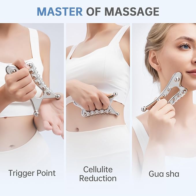 Metal Body Gua Sha Tool, 5 in 1 Muscle Scraper Tool, Lymphatic Drainage Massager for Self Care, Fascia Blaster for Cellulite, Trigger Point Massage Tools for Pain Relief