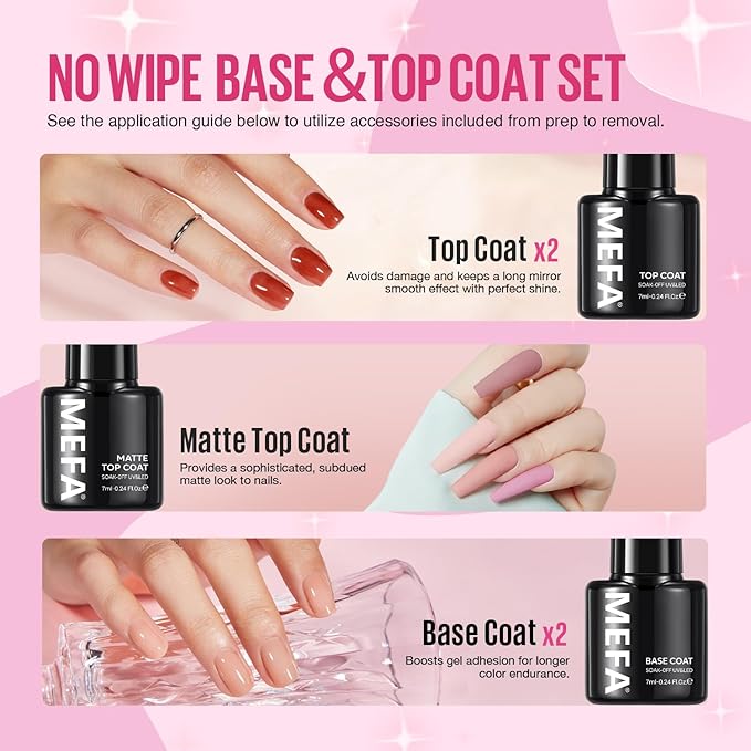 MEFA 42 Colors Gel Nail Polish Kit with U V Light, 59 Pcs All Seasons Collection Colorful Gel Polish Essential Set with 5 Psc Matte/Glossy Base Top Coat, Salon Gifts for Women