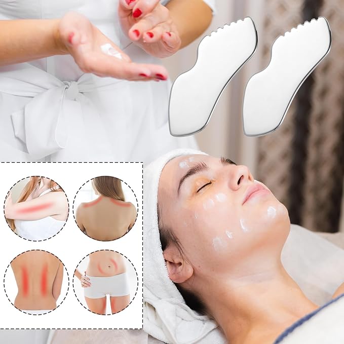 Guasha Tool for Face, Stainless Steel Metal Gua Sha Facial Tools for Body Lymphatic Drainage Massager Sculpting Skin Care (Bag 1, Count, 1)