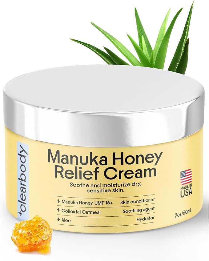 Clearbody Manuka Honey Eczema Cream – Organic Eczema Honey & Collodial Oatmeal Moisturizer for Soothing, eczema, Dry & Itchy Skin – Face & Body Lotion - Plant-Based Formula (2oz)