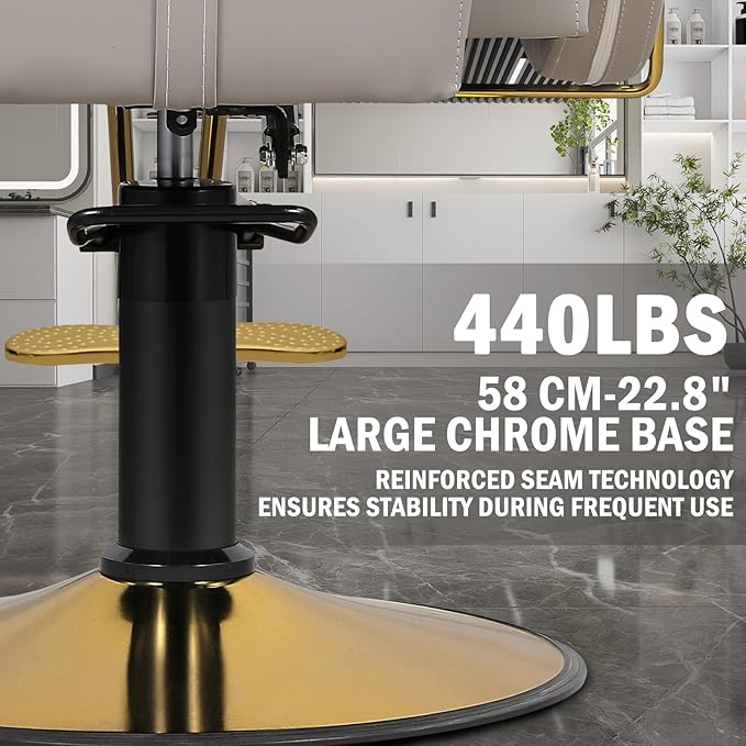 Salon Chair for Hair Stylist, Reclining Hair Barber Chair with Heavy Duty Hydraulic Pump, Up to 440 Lbs, 360 Degrees Swivel Beauty Spa Equipment for Salon Barbershop, Grey Glod