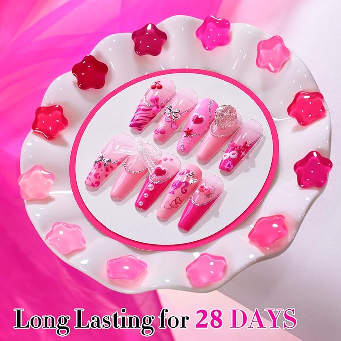 Double Rhythm 28Pcs 0.5Oz Gel Nail Polish Set Same Color Same Bottle Soak Off Gel Polish Kit Nail Art Manicure Salon DIY at Home for Women (Bright Pitaya Pink Purple Red Collection-T24-13)