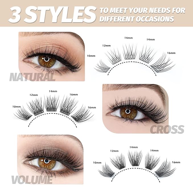 DIY Eyelash Extension Lash Clusters 120 Clusters False Eyelash 3D Effect Individual Natural Lashes Set at Home Eyelash Extension Kit Lashes Pack Natural Mixed