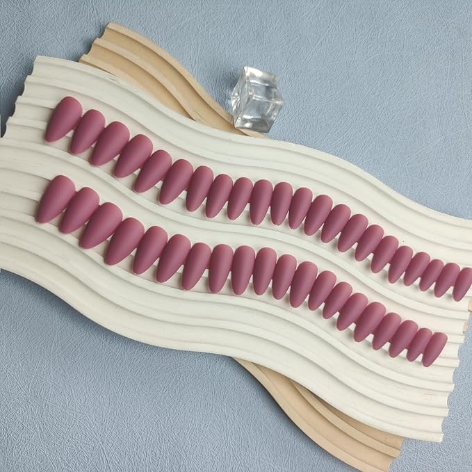 48Pcs Matte Plum Press on Nails Almond Fake Nails Glue on Nails Medium Length Almond Shaped Nails Press ons, Stiletto False Nails for Women, Medium Almond Nails, Thick Natural Acrylic Gel Nails