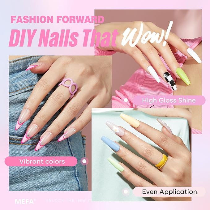 MEFA 32 Colors Gel Nail Polish Kit with U V Light, Spring Bright Pastel 60Pcs Pink Gel Polish Nail Set with Matte/Glossy Base Top Coat Essential Manicure Tools Nails Art Decorations Women Gifts