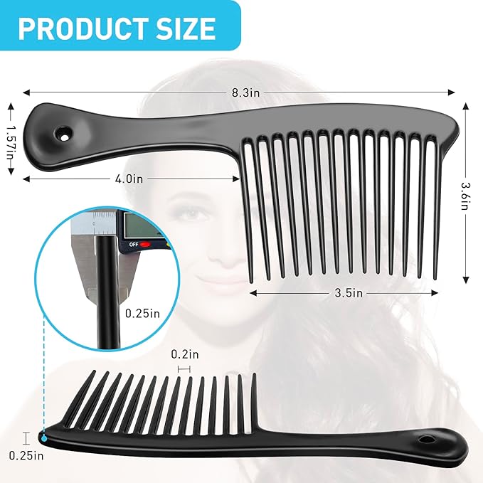 Wide Tooth Comb, Large Thickened Hair Comb, Shower Combs for Wet Curly Straight Hair, Round Comb Teeth, no Hair Damage, Black