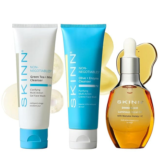 SKINN Luminous Facial Oil & Day & Night Hydrating Face Wash Skincare Bundle