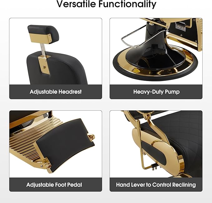 BarberPub All Purpose Barber Chair with Heavy Duty Pump,Reclining Adjustable Swivel Hair Styling Chair for Hair Stylist, Home Salon,Barbershop Salon&Spa 9453 (Gold)