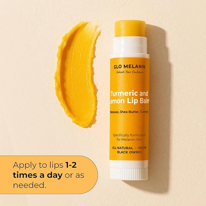 Glo Melanin All Natural Lemon and Turmeric Lip Balm - Natural Lip Balm Illuminate Your Smile, Brighten & Nourish Dark Lips Effortlessly - For Smokers Lips