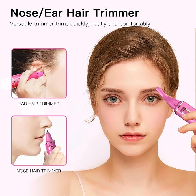 Nose Hair Trimmer for Women, 2025 Painless USB Rechargeable, IPX7 Waterproof Dual Edge Blades (Rose)