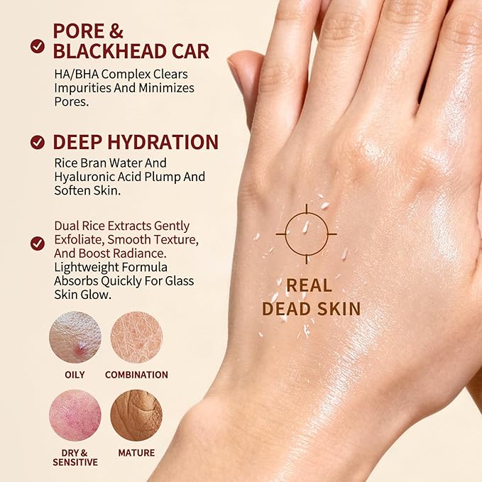 dewyhour Exfoliating Black & White Rice Ampoule Duo Set - Gently Removes Dead Skin Cells, Refines Pores, Soft Face & Body Scrub for All Skin Types, 2-Pack