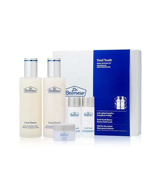 Dr. Belmeur Total Youth Biome (Skincare Set, 12.2fl oz) - Premium Total Age-Defying Toner + Emulsion Set for Wrinkles, Elasticity, Hydration & Skin Tone. Korean Skin Care by LG Beauty. Collagen,