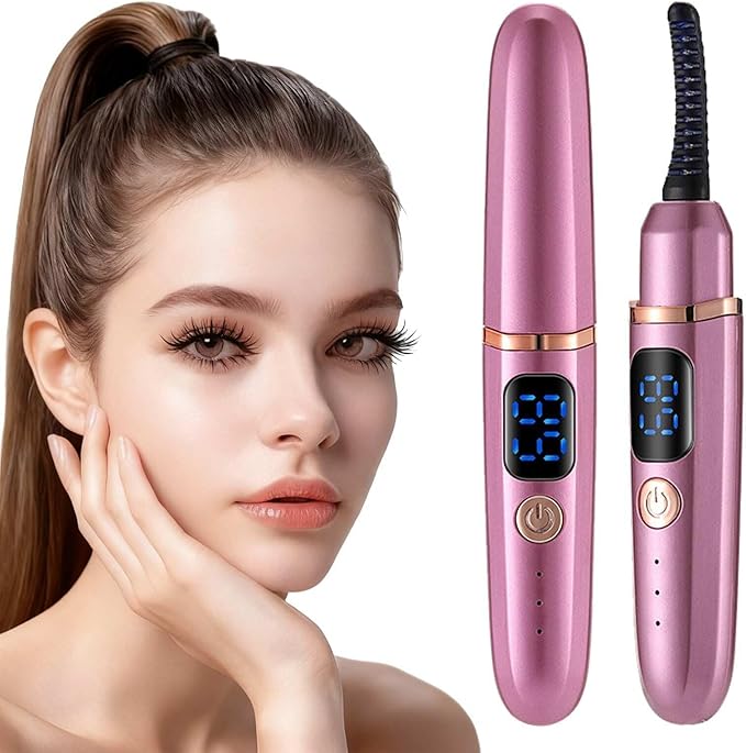 Women's Electric Heated Eyelash Curler Three Temperature Settings 24-Hour Long-Lasting Curl Rechargeable Eyelash Curler Compact Design Makeup Tool (Rose Red)