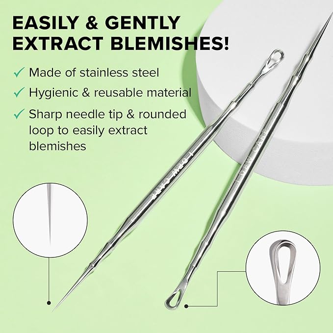 I DEW CARE Dual-Tip Pimple Tool - Proper Popper | Blackhead Remover, Blemish Exfoliating, Professional Acne Squeezer, Comedone Zit Extractor for Women, 2in1 Stainless Steel Lancet, 1ea