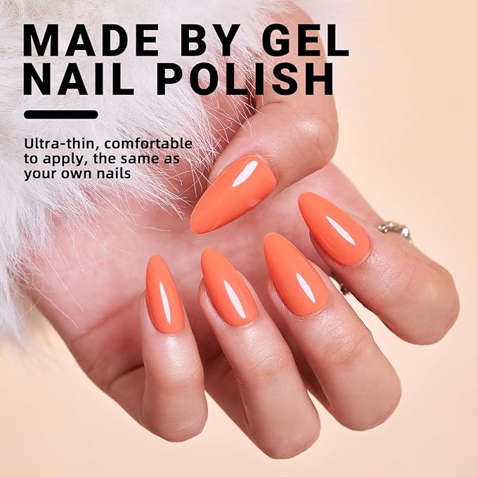 WOOYAS Medium Length Fake Nails - Almond Shaped, Terracotta Orange, Reusable Glue On Nails, Simple Manicure for Women & Girls, 24 Pcs