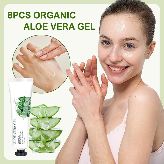 8PCS Travel Size Organic Aloe Vera Gel for Face & Body,Moisturizing Non-sticky Pure Aloe Gel After Sun Aloe Lotion Skin Care,Fast Absorbing Refreshing Hydrating Face Moisturizer for All Skin Types C