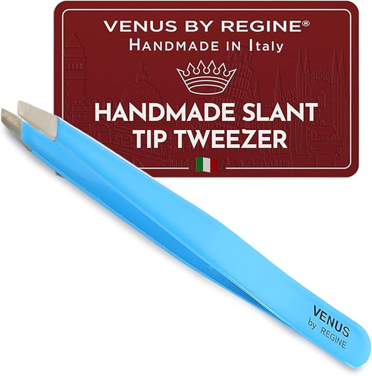 Venus by Regine Slant Tweezers - Handmade Precision Tool for Women & Men, 25-Degree Angle for Shaping Eyebrows & Grooming Facial Contours, Suitable for Eyebrow & Facial Hair Removal (Blue)