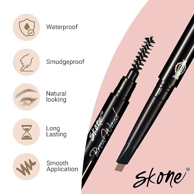 Skone Cosmetics The Original Brow Wand Eyebrow Pencil with Brush - Dual-Sided Retractable Waterproof Long-Lasting Brown Eye Brow Pencils for Women with Sleek Eyebrows - Creamy Chai For Gray Hair