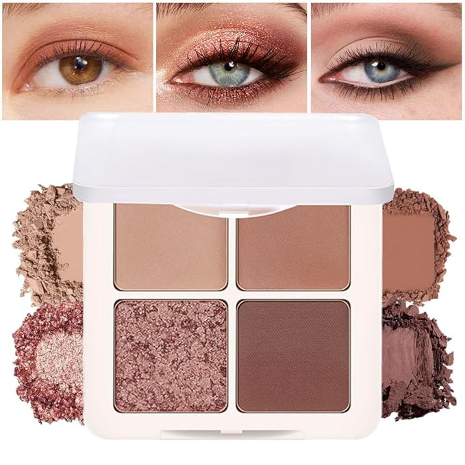 4 Colors Matte Shimmer Eyeshadow Makeup Palette,Nude Light Dark Brown Rose Gold Highly Pigmented Natural Neutral Eye Shadow Palette,Long Lasting Waterproof Naturing-Looking Women Girls Eye Shadow