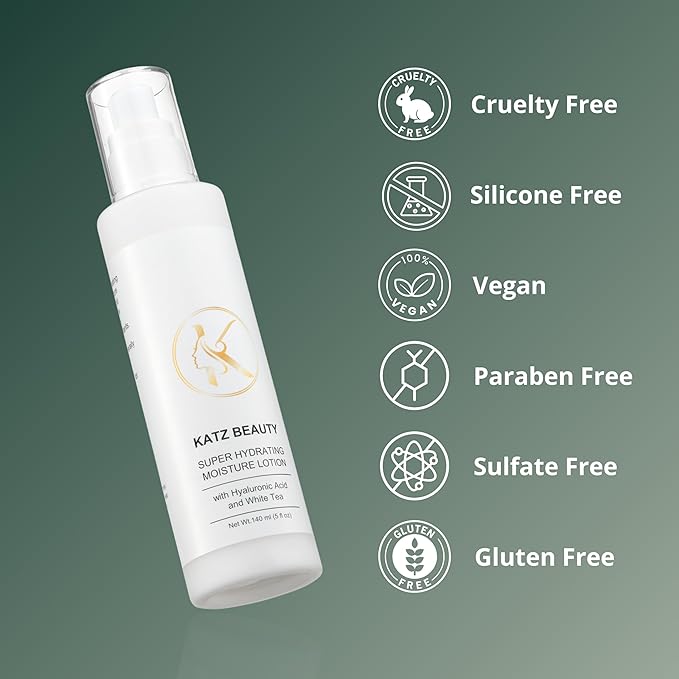 Katz Beauty Super Hydrating Moisture Lotion - Hyaluronic Acid & White Tea for Dry, Oily, Sensitive Skin, Non-Comedogenic Face Moisturizer, 5 fl oz