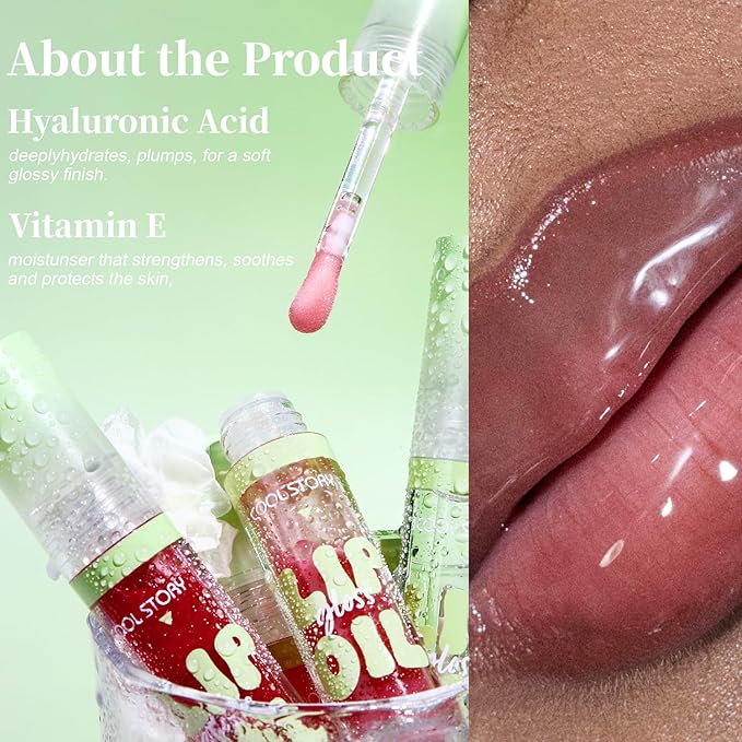 4 Pack Hydrating Glow Lip Oil Makeup Set for Women, Moisturizing Lip Gloss with Glow Finish, Long Lasting Nourishing Lip Care Fat Oil Lip Drip, Sweet Candy Scent (SET B, DARK)